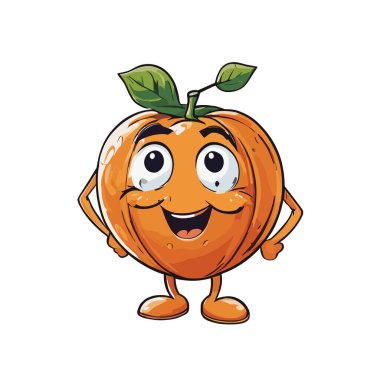 Şirin ve Komik Turuncu Meyve Çizgi Film Vektörü Simgesi