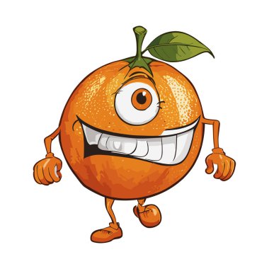 Şirin ve Komik Turuncu Meyve Çizgi Film Vektörü Simgesi