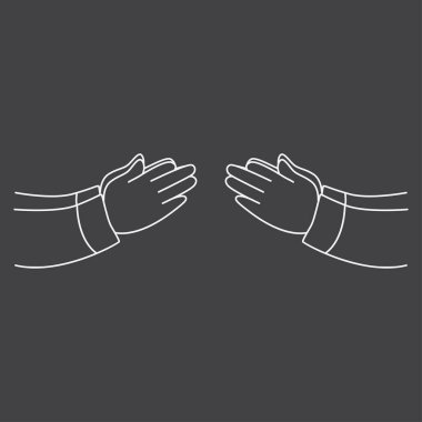 Koyu bir arka planda bileklikleri olan iki el. Siyah-beyaz ya da gri tonlu arka planda iki el alkış. İslami jest geleneğinde iki el birbirine uzanıyor. Düz biçimli vektör illüstrasyonu.