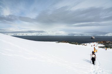 Palaver Point, Antarktika Yarımadası - 14 Aralık 2023 - Quark Expeditions turistleri Palaver Point, Two Hummock Island, Antarktika 