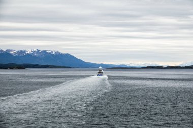Arjantin 'in Gable Adası yakınlarındaki Beagle Kanalı' ndan geçen bir gemi.