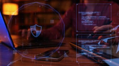 Network security. Digital wallet, secure online payments. Protection of personal data from hackers. Cybersecurity on the Internet. VPN work on a laptop. Mobile payments. Antivirus.