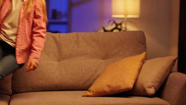 Tired Little Girl Slumps Couch Feeling Listless Feeling Depressed Lack — Stock Video