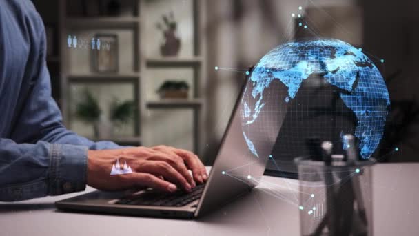 Närbild Händer Skriva Laptop Online Trading Vpn Cybersäkerhet Programmerare Chatbot — Stockvideo