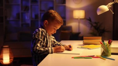 Küçük esmer bir çocuk akşamları odasındaki masada oturur ve resim çizer. Bir anaokulu öğrencisi hayal gücünü kullanır, bir resim yaratır, sanatçı olma hayalleri kurar.