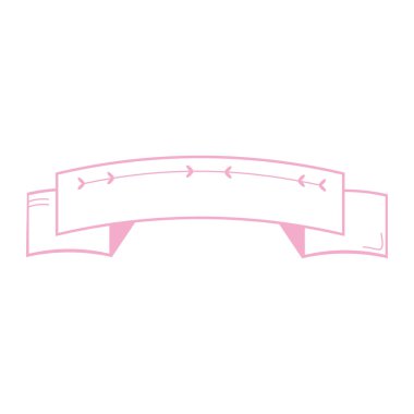 Yazı için yeri olan pembe, sevimli, yatay çerçeve. Bitkileri pembe bantlı boş kurdele. Kalp şablonu. Elle çizilmiş karalama, izole edilmiş, vektör çizimi