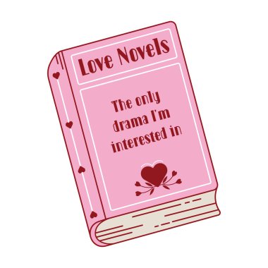 Aşk kitapları okunuyor. Aşk hikayesi kavramı, aşk romanı, pembe ve kırmızı kalpli edebiyat türü. Okuma ve öğrenme sembolü. Logo okumayı seviyorum. İzole edilmiş el çizimi vektör çizimi
