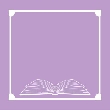 Kütüphane, kitapçı, kitapçı, okul, üniversite için el çizimi açık kitap taslağı olan çerçeve. Edebiyat, sözlük, planlamacı. Metin için boş alanı olan kitap şablonu. İzole vektör illüstrasyonu
