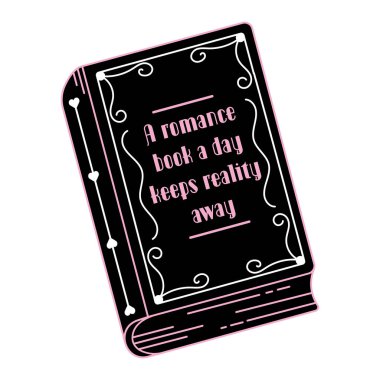 İçinde komik bir kitap alıntısı olan kitap taslağı çiziyorum. Güzel bir kitap. Aşk kitapları okunuyor. Aşk hikayesi, aşk romanı, öykü, pembe ve siyah. İzole edilmiş el çizimi vektör çizimi