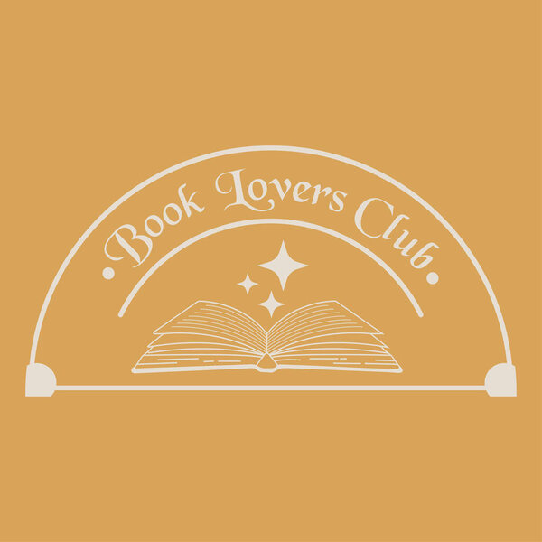Клуб любителей книг - открытая книга с цитатой. Чтение иллюстрации для стикера, значка, плаката, книжного магазина, библиотеки, учителя. Векторная винтажная иллюстрация