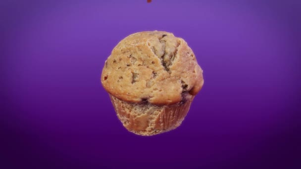 Animação Muffin Câmera Lenta Com Molho Chocolate Pingado Sobre Ele — Vídeo de Stock