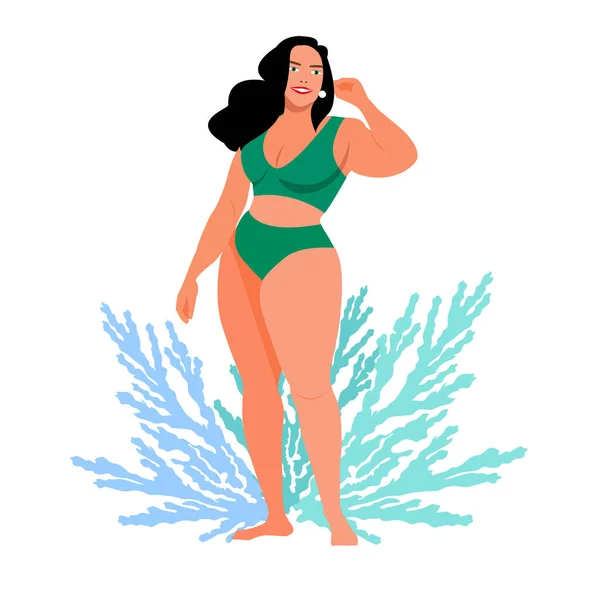Vücut Pozitiftir Güzel Bir Kadın Figürü Logo Şablonu Illüstrasyon Vücut — Stok Vektör