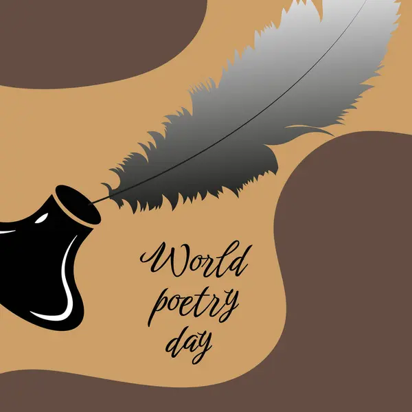 世界诗歌日 3月21日喷墨井和羽毛的矢量图解 — 图库矢量图片