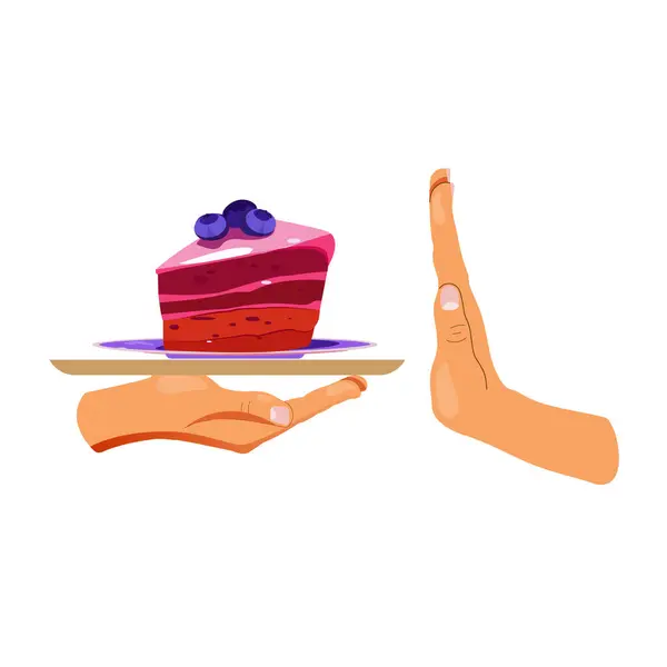 Say Sweet Diet Woman Refusing Eat Cake Push — Stock Vector