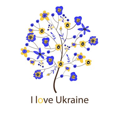 Ukrayna 'yı seviyorum. Ukrayna bayrağı renginde bir ağaç. Barışın..