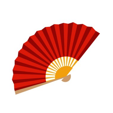 Beyaz arka planda vantilatör açık. Geleneksel dekorasyon ve aksesuar. Vektör düz resimleme.