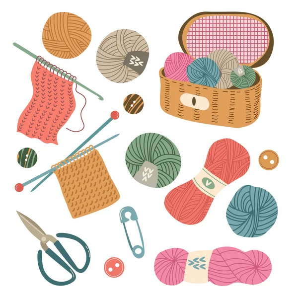 Basket Colored Balls Yarn — Stock Vector