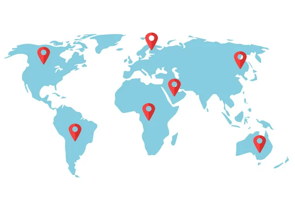 Mapa Świata Pinami Pół Płaski Element Wektor Kolorów Planowanie Podróży — Wektor stockowy