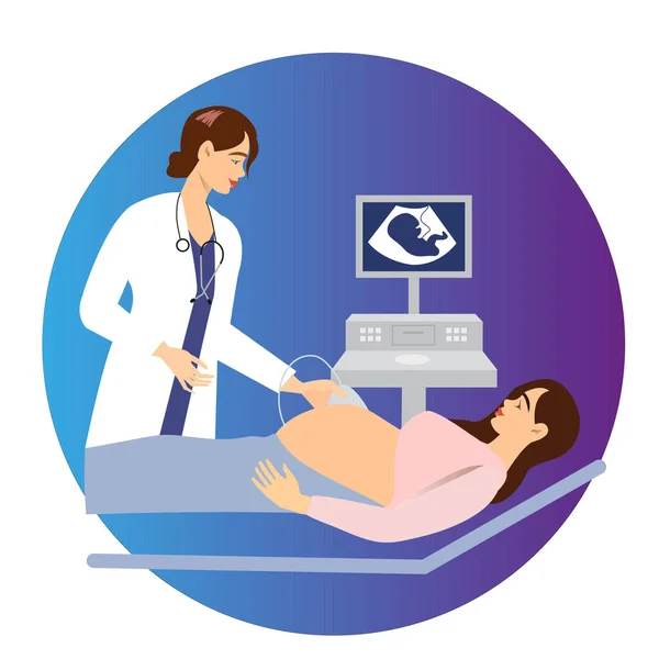 Sonographer Scanning Examining Pregnant Woman Hospital Medical Office Examination Pregnancy — Stock Vector