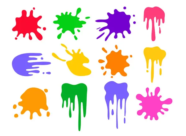 Flat Collection Vector Illustrations Colorful Ink Blots Various Splashes Drops — Stock Vector