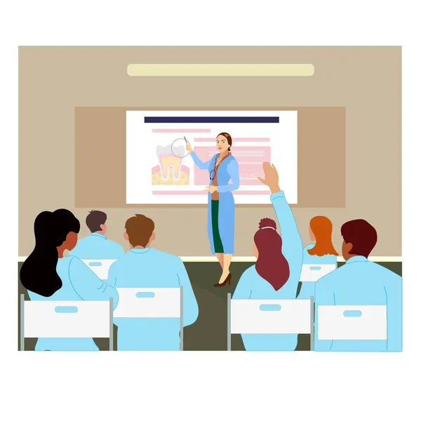 Dental School Illustration Education Future Dentists Medical Presentation Training Course — Stock Vector