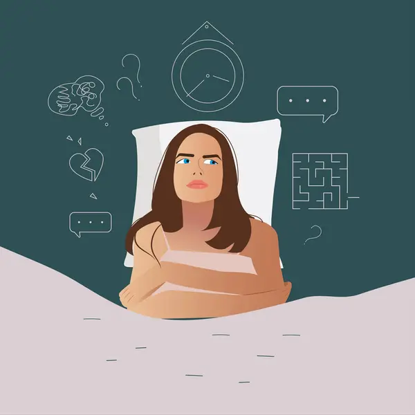 Young Woman Suffers Insomnia Cause Mental Problems Insomnia Ideas Girl — Stock Vector