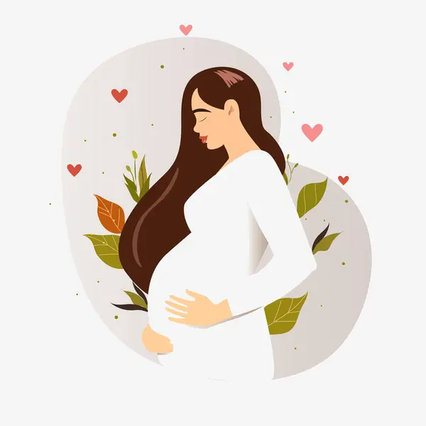 Těhotná Žena Šťastná Nastávající Matka Stojící Přírodě Objímající Rukama Břicho — Stockový vektor