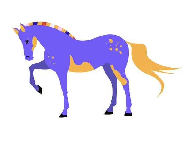Vector Illustration Standing Horse White Background Full Length Color Flat — Stock Vector