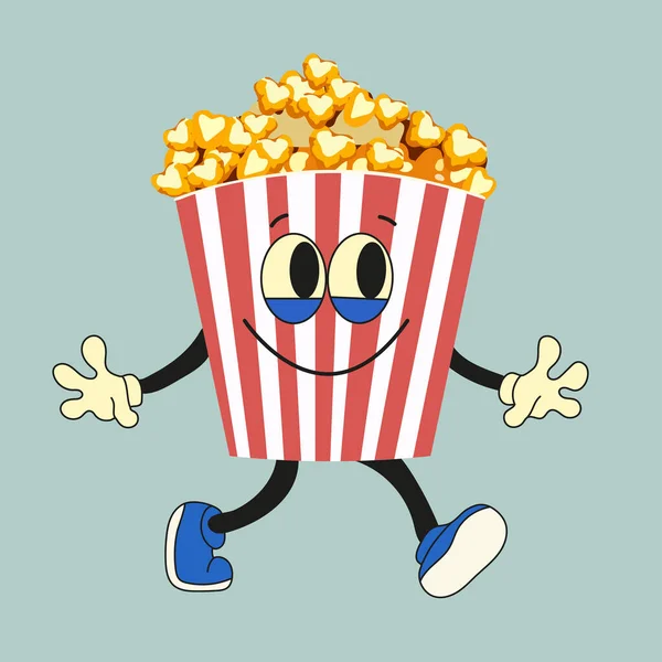 Cartone Animato Divertente Personaggio Popcorn Secchio Popcorn Vettoriale Con Viso — Vettoriale Stock