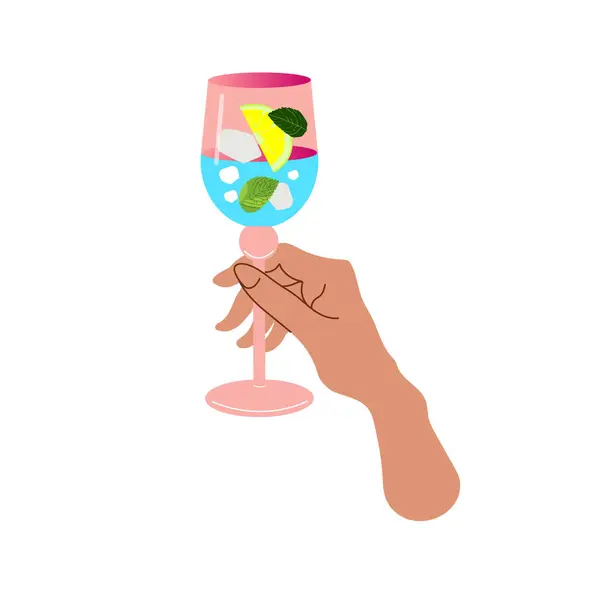 Hand Holds Glass Refreshing Summer Cocktail Summer Aperitif Alcoholic Drink — Stock Vector