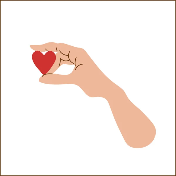 Χέρι Κρατά Μια Κόκκινη Καρδιά Εικονογράφηση Διανύσματος Απομονωμένη Λευκό Φόντο — Διανυσματικό Αρχείο