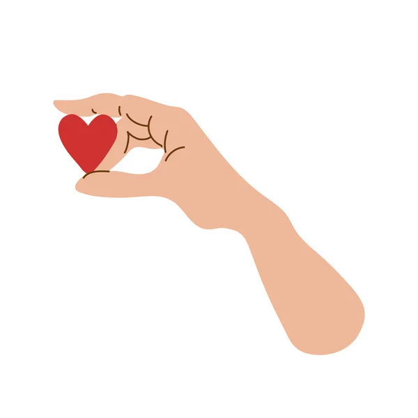 Χέρι Κρατά Μια Κόκκινη Καρδιά Εικονογράφηση Διανύσματος Απομονωμένη Λευκό Φόντο — Διανυσματικό Αρχείο