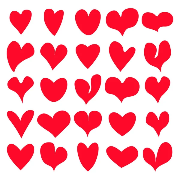 Sada Různých Vektorových Srdcí Romantický Abstraktní Symbol Různých Tvarů Valentýna — Stockový vektor