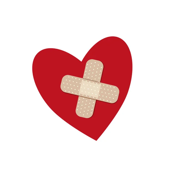 Kalp Beyaz Üzerine Yapışkan Alçıyla Izole Edilmiş Aşk Konsepti Kırık — Stok Vektör