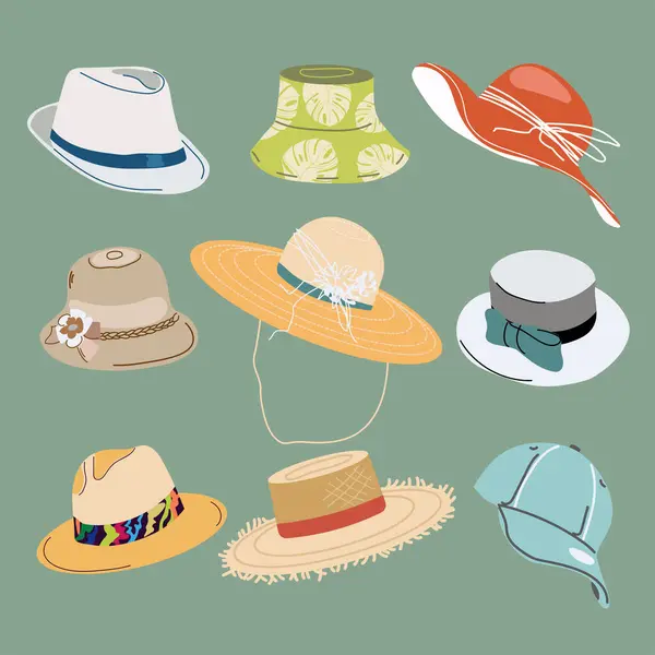 Yaz Şapkası Erkek Kadın Vektör Kümesi — Stok Vektör