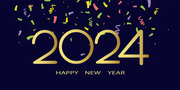 Nový Rok 2024 Oslavy Zlatý Pozdrav Plakát Izolované Přes Černé — Stockový vektor