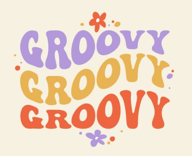 70 'lerin modaya uygun poster illüstrasyonu. El yazısıyla eski moda hippi posteri, klasik tarz çiçek. Posterler, kartlar, tişörtler için modaya uygun baskı tasarımı.