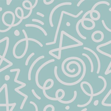 Dalgalı şekiller ve girdap darbeleri. Vektör kusursuz desen. Çekici çok renkli tasarım, çocuk karalama çizgileri, genel arkaplan çizimleri için uygun.