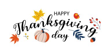 Şükran Günü kutlaması için tebrik kartı. Şükran Günü el yazısı metnin kutlu olsun. Kart, davet ve pankart şablonu için tipografi.