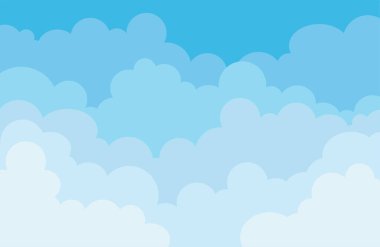 Gökyüzü ve Bulutlar Arkaplanı. Ayrı bir nesne. Düz bir tasarım, çizgi film afişi, el ilanları, kartpostallar, web afişleri. Tatil havası, havadar atmosfer. Vektör illüstrasyonu.