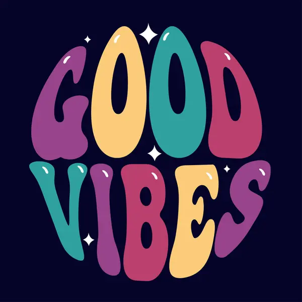 Handgeschriebener Schriftzug Good Vibes Kreisform Positives Motivationszitat Dunkler Hintergrund Trendiges — Stockvektor