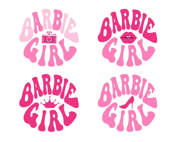 August 2023 Grooviger Schriftzug Barbie Girl Retro Slogan Runder Form — Stockvektor