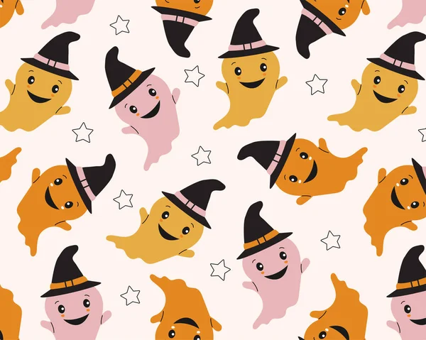 Cute Halloween Duch Bezszwowy Wzór Powtarzać Tło Druku Ilustracja Wektora — Wektor stockowy