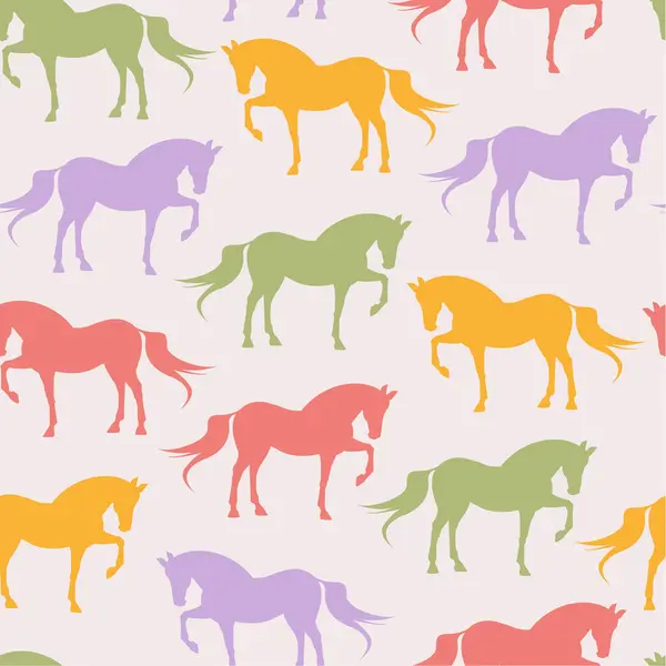 Trendy Seamless Pattern Colorful Silhouettes Horses Modern Illustration Beautiful Design — Stock Vector