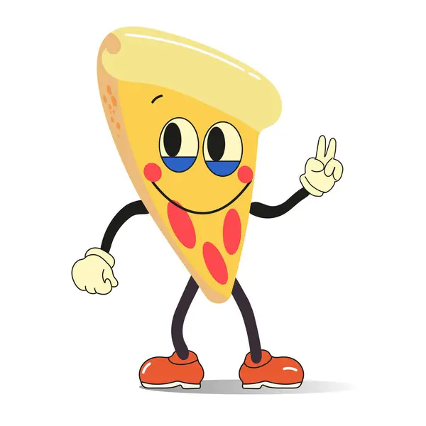  Pizzanın resmi. Fast food için sevimli komik bir karakter. Düz dizayn. Vektör İllüstrasyonu
