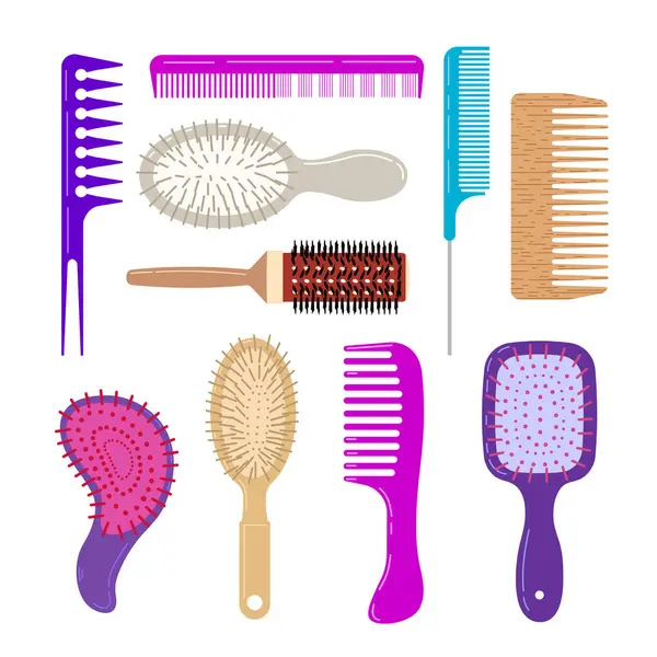 Set Fashionable Hair Combs Vector Isolated Illustration White Background Hairdresser — Stock Vector