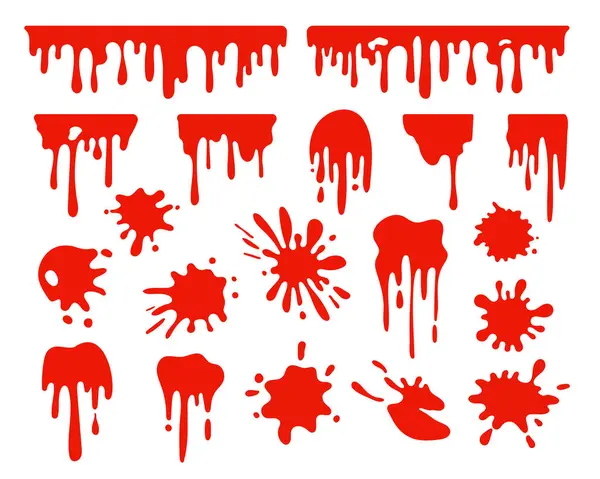 Blutspritzer Setzte Ein Glückliche Halloween Blutstropfen Roter Handgezeichneter Farbspritzer Tintenspritzer — Stockvektor