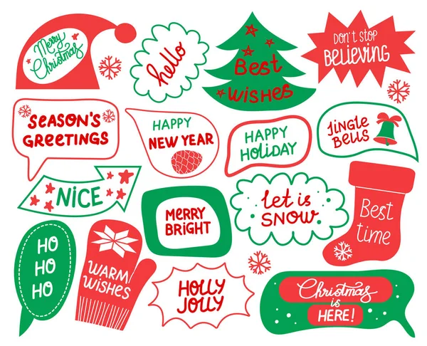 Set Autocollants Noël Citations Festives Hiver Beaux Insignes Vacances Lettrage — Image vectorielle
