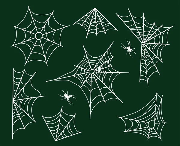 Spider Web Set Isolerad Mörk Bakgrund Webb Med Spindlar Klotter — Stock vektor