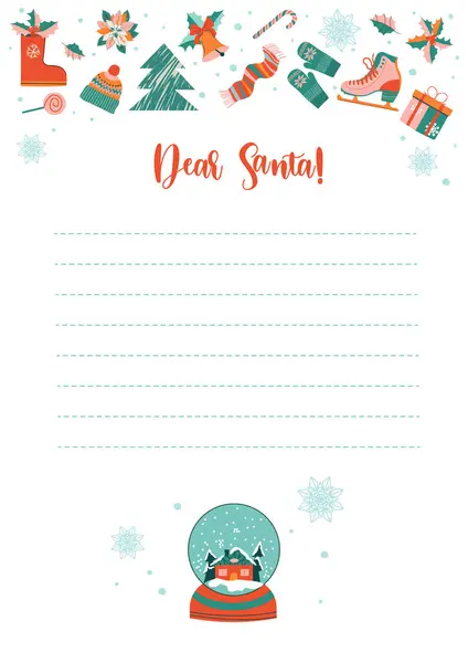 Christmas Letter Santa Claus Template Sheet Paper Hand Drawn Christmas — Stock Vector